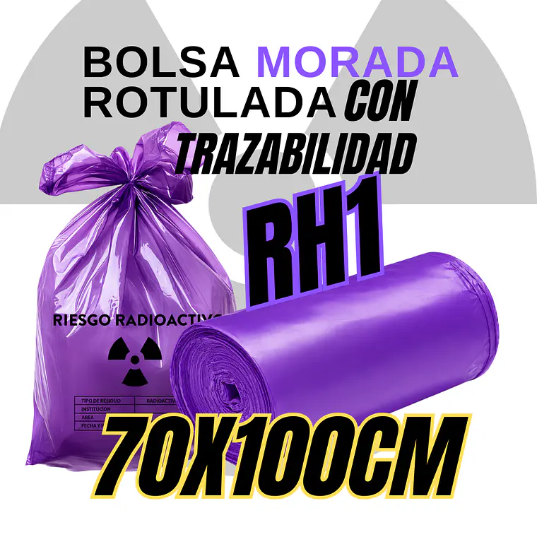 BOLSA MORADA ROTULADAS - RESID RADIACTIVOS  - TAMAÑO 70X100CM - CANECA GRANDE 1