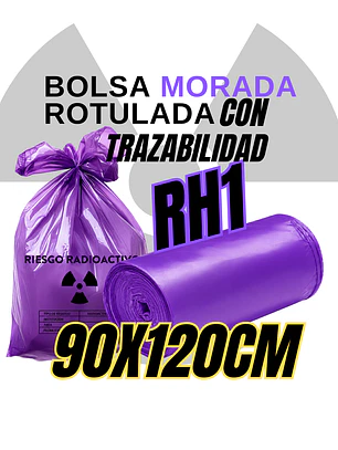BOLSA MORADA ROTULADAS - RESID RADIACTIVOS - TAMAÑO 90X120CM - CANECA EXTRA GRANDE