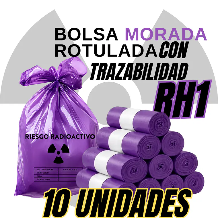 BOLSA MORADA ROTULADAS - RESID RADIACTIVOS - TAMAÑO 90X120CM - CANECA EXTRA GRANDE 3