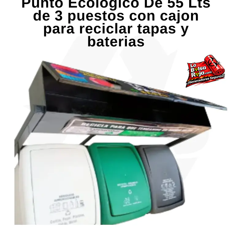 Punto Ecológico De 55 Lts de 3 puestos con cajon para reciclar tapas y baterias 1