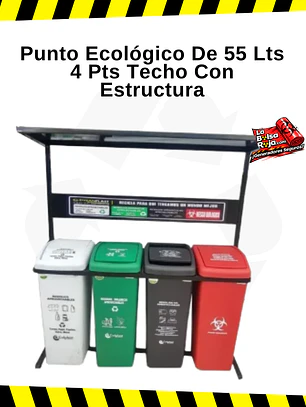 Punto Ecológico De 55 Lts 4 Pts Techo Con Estructura