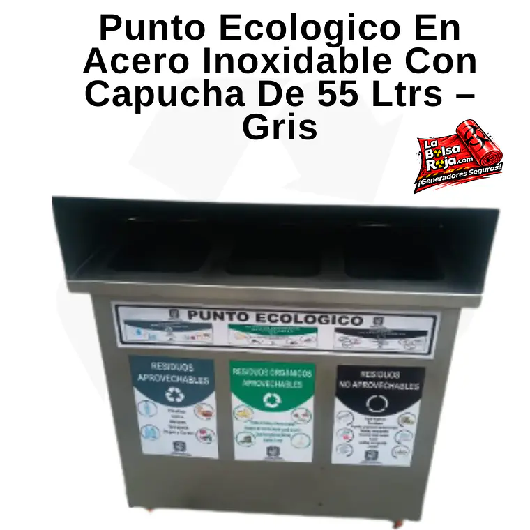 Punto Ecologico En Acero Inoxidable Con Capucha De 55 Ltrs – Gris 1