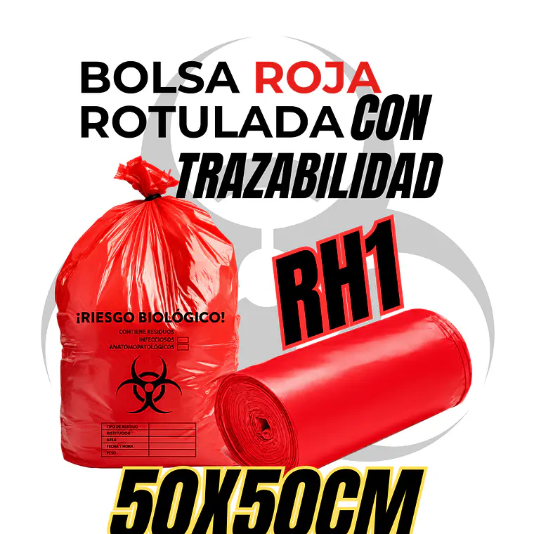 BOLSAS ROJAS ROTULADAS - RESID HOSPITALARIOS - TAMAÑO 50X50CM - PAPELERA MEDIANA 1