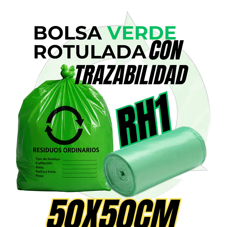 BOLSAS VERDES ROTULADAS - RESID ORDINARIOS - TAMAÑO 50X50CM - PAPELERA MEDIANA 1