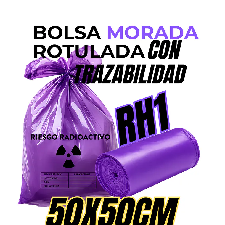 BOLSAS MORADAS ROTULADAS - RESID RADIACTIVOS - TAMAÑO 50X70CM - PAPELERA MEDIANA 1