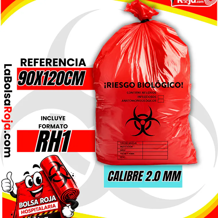 BOLSAS ROJAS ROTULADAS - RESID HOSPITALARIOS - TAMAÑO 90X120CM - CANECA EXTRA GRANDE 1