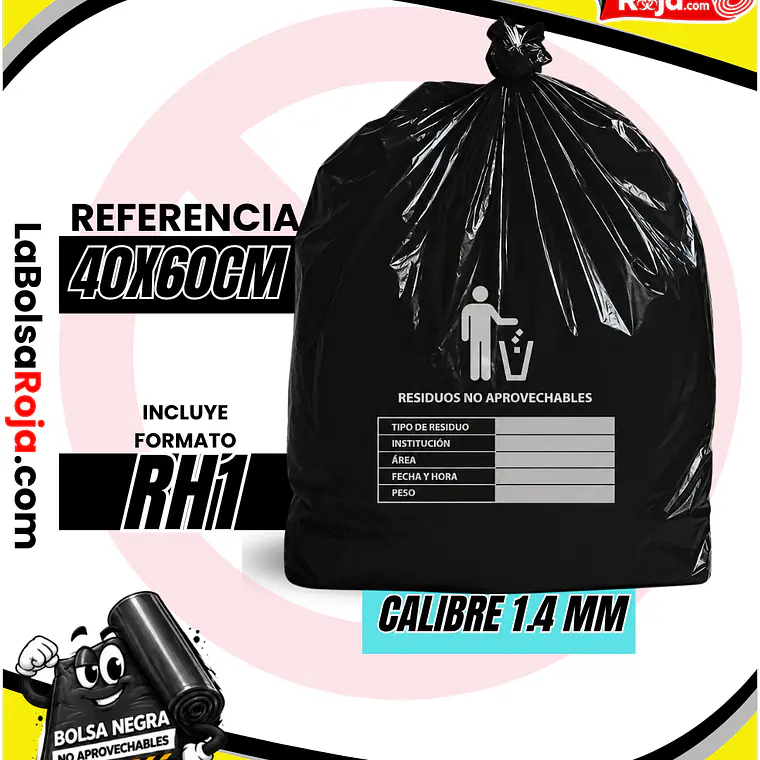 BOLSAS NEGRAS ROTULADAS - RESID NO APROVECHABLES - TAMAÑO 40X60CM - PAPELERA PEQUEÑA 1