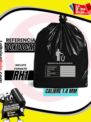 BOLSAS NEGRAS ROTULADAS - RESID NO APROVECHABLES - TAMAÑO 70X100CM - CANECA GRANDE