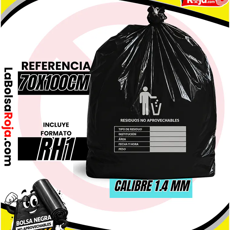 BOLSAS NEGRAS ROTULADAS - RESID NO APROVECHABLES - TAMAÑO 70X100CM - CANECA GRANDE 1