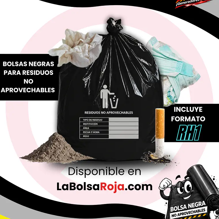 BOLSAS NEGRAS ROTULADAS - RESID NO APROVECHABLES - TAMAÑO 70X100CM - CANECA GRANDE 2