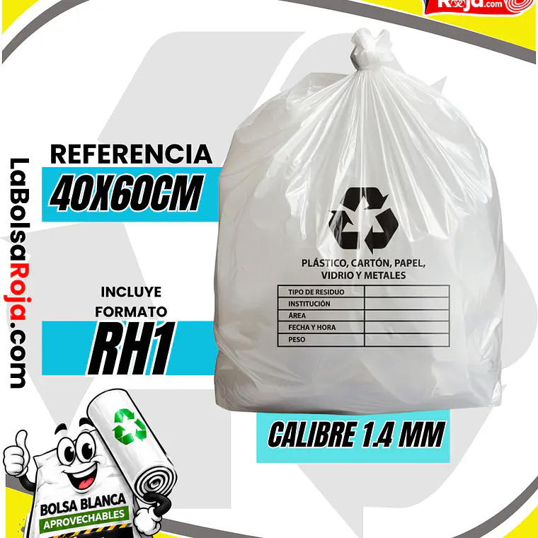 BOLSAS BLANCAS RECICLAJE - RESID APROVECHABLES - TAMAÑO 40X60CM - PAPELERA PEQUEÑA 1