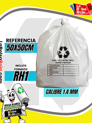 BOLSAS BLANCAS RECICLAJE - RESID APROVECHABLES - TAMAÑO 50X50CM - PAPELERA MEDIANA