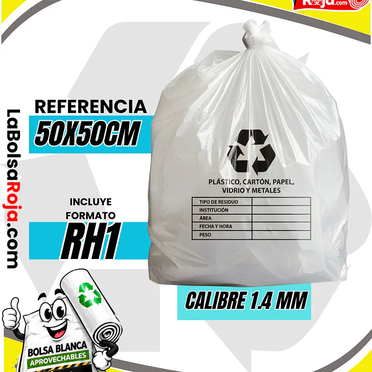 BOLSAS BLANCAS RECICLAJE - RESID APROVECHABLES - TAMAÑO 50X50CM - PAPELERA MEDIANA 1