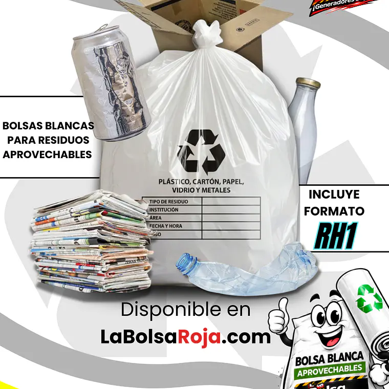 BOLSAS BLANCAS RECICLAJE - RESID APROVECHABLES - TAMAÑO 50X50CM - PAPELERA MEDIANA 2