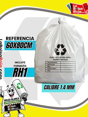 BOLSAS BLANCAS RECICLAJE - RESID APROVECHABLES - TAMAÑO 60X80CM - PAPELERA SEMI GRANDE 