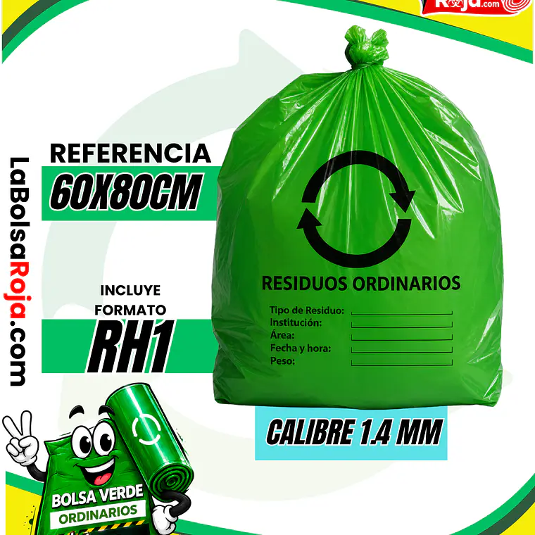 BOLSAS VERDES ROTULADAS - RESID ORDINARIOS - TAMAÑO 60X80CM - PAPELERA SEMI GRANDE 1