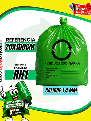 BOLSAS VERDES ROTULADAS - RESID ORDINARIOS - TAMAÑO 70X100CM - CANECA GRANDE