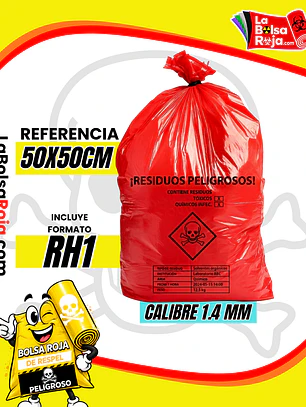 BOLSAS ROJAS ROTULADAS - RESPEL/QUIMICOS - TAMAÑO 50X50CM - PAPELERA MEDIANA 