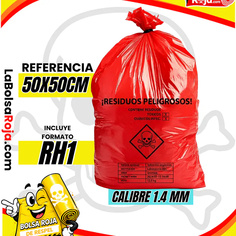 BOLSAS ROJAS ROTULADAS - RESPEL/QUIMICOS - TAMAÑO 50X50CM - PAPELERA MEDIANA  1