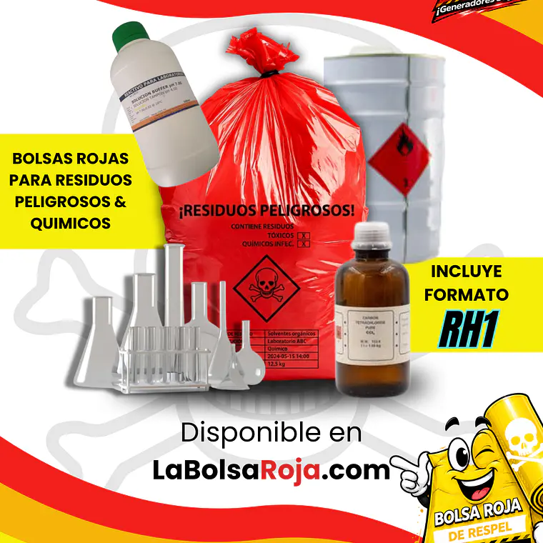 BOLSAS ROJAS ROTULADAS - RESPEL/QUIMICOS - TAMAÑO 50X50CM - PAPELERA MEDIANA  2