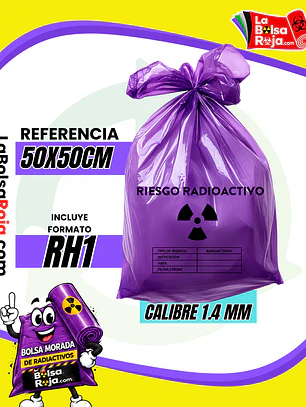 BOLSAS MORADAS ROTULADAS - RESID RADIACTIVOS - TAMAÑO 50X50CM - PAPELERA MEDIANA