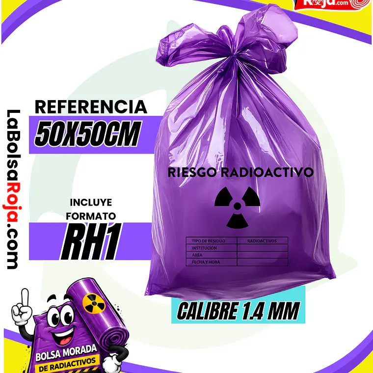 BOLSAS MORADAS ROTULADAS - RESID RADIACTIVOS - TAMAÑO 50X50CM - PAPELERA MEDIANA 1