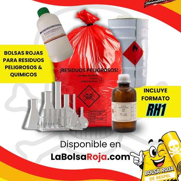 BOLSAS ROJAS ROTULADAS - RESID RESPEL/QUIMICOS 🔴