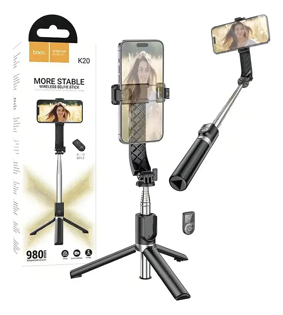 Baston Selfie Tripode Bluetooth Hoco K20 + Control Negro 2