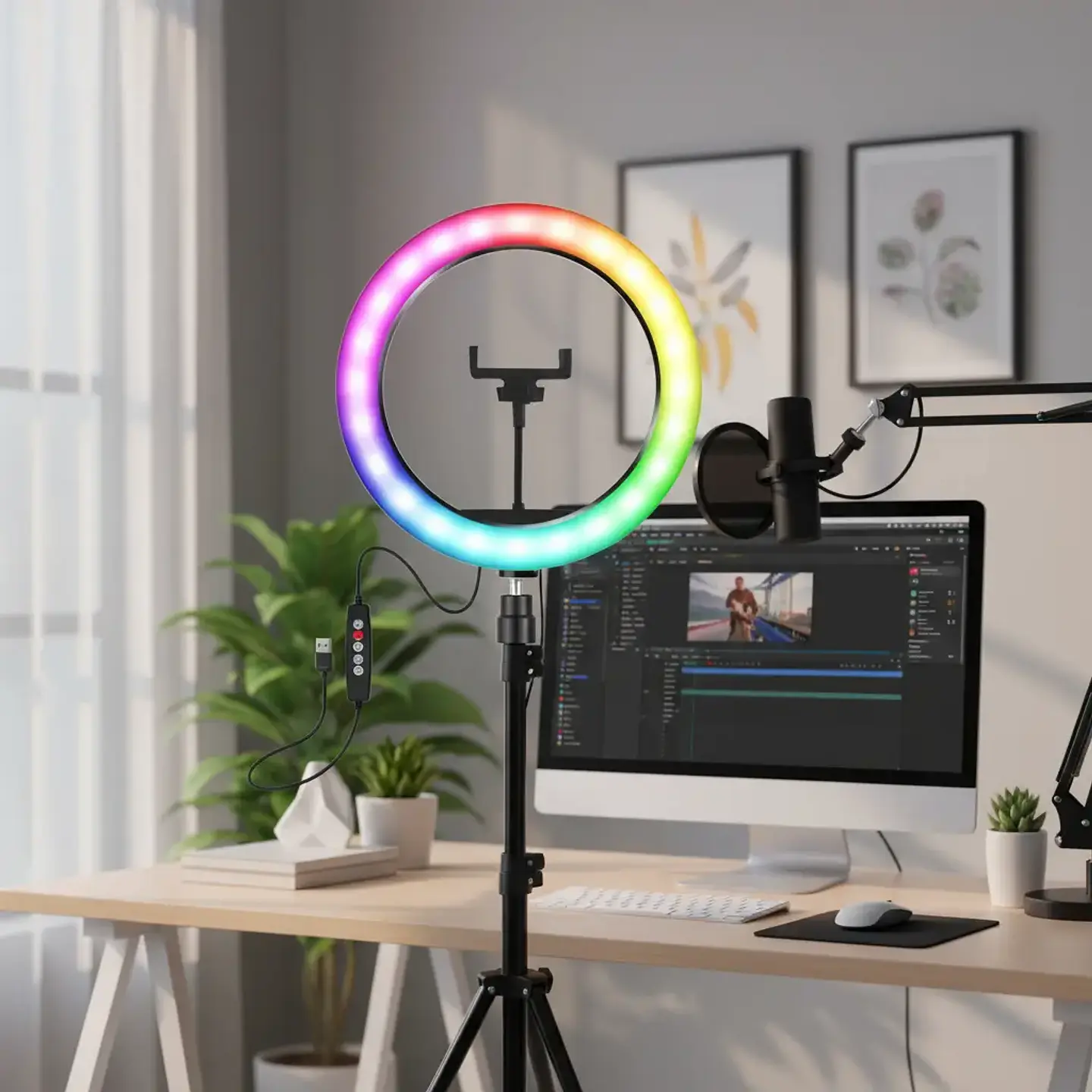 Aro Anillo De Luz 36 Cm Rgb Led Multicolor Trípode Ajustable 3