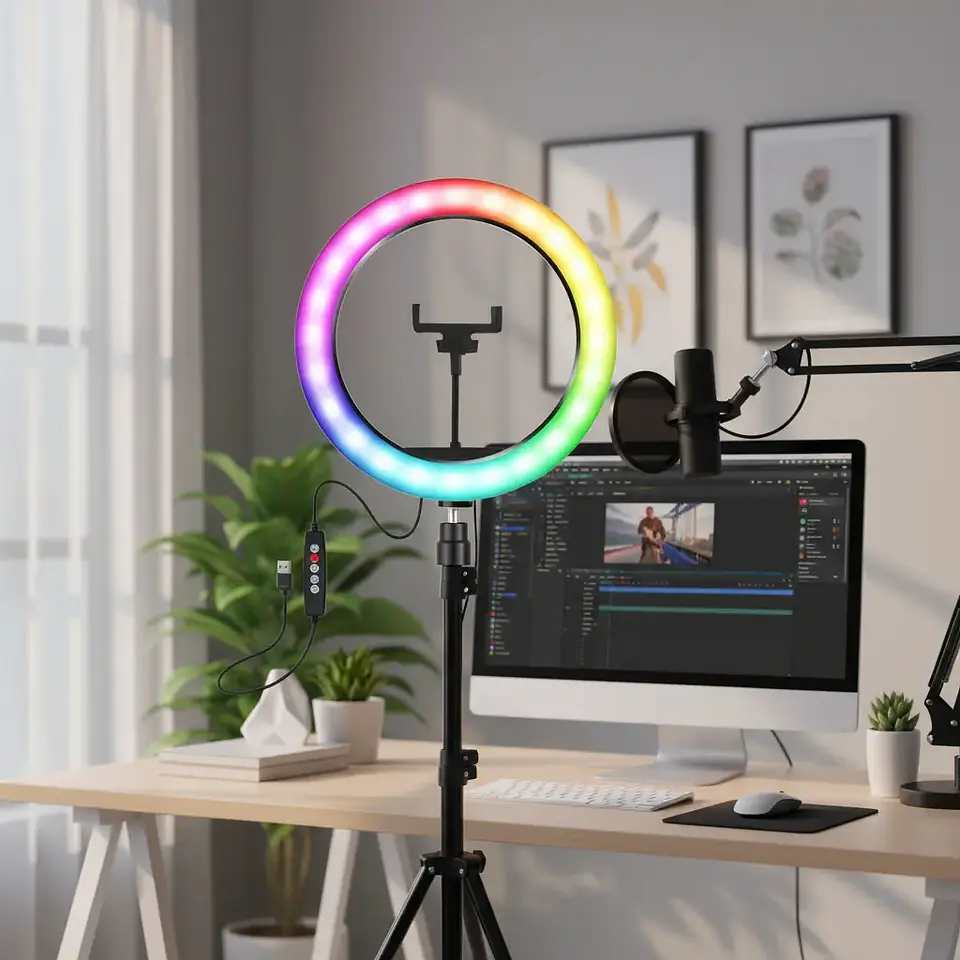 Aro Anillo De Luz 36 Cm Rgb Led Multicolor Trípode Ajustable 3