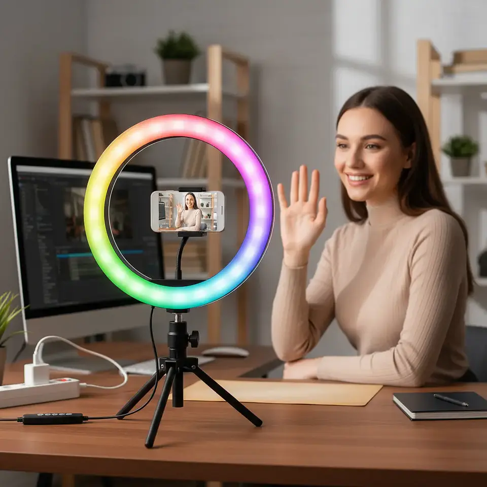 Aro Anillo De Luz 36 Cm Rgb Led Multicolor Trípode Ajustable 4