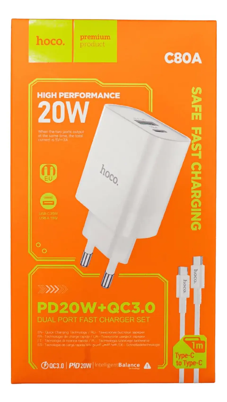 Cargador HOCO Dual C80A Tipo C 20W 4