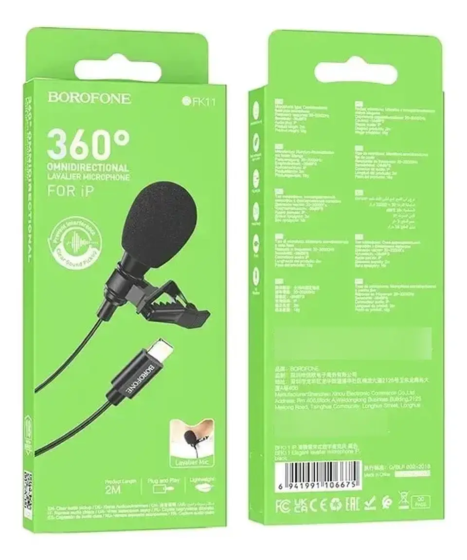 Microfono Solapa Externo Borofone Bfk11 2m Lightning Negro 3
