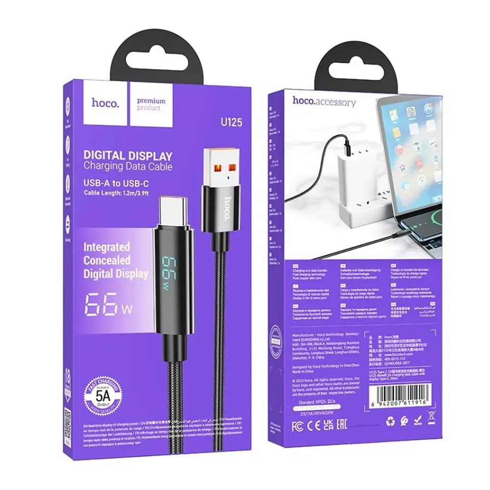 Cable USB a Tipo C HOCO U125 66W LED 1