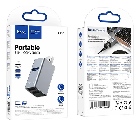 Hub USB 3 en 1 HOCO HB54 USB 3.0 + 2 USB 2.0 Alta Velocidad