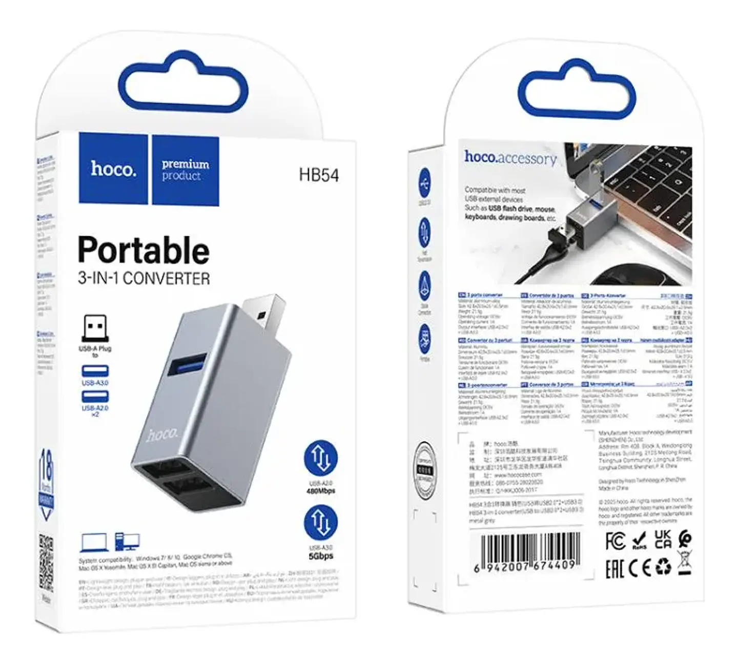 Hub USB 3 en 1 HOCO HB54 USB 3.0 + 2 USB 2.0 Alta Velocidad 1