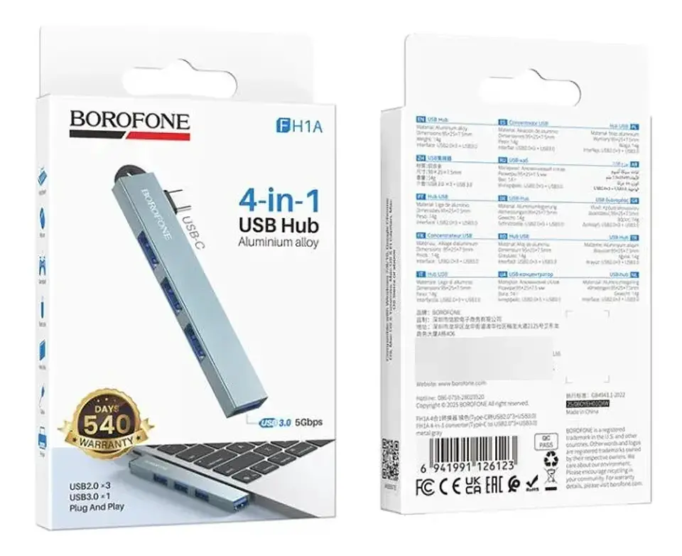 Hub USB 4 en 1 Borofone FH1 | Adaptador Multifunción de Alta Velocidad 2