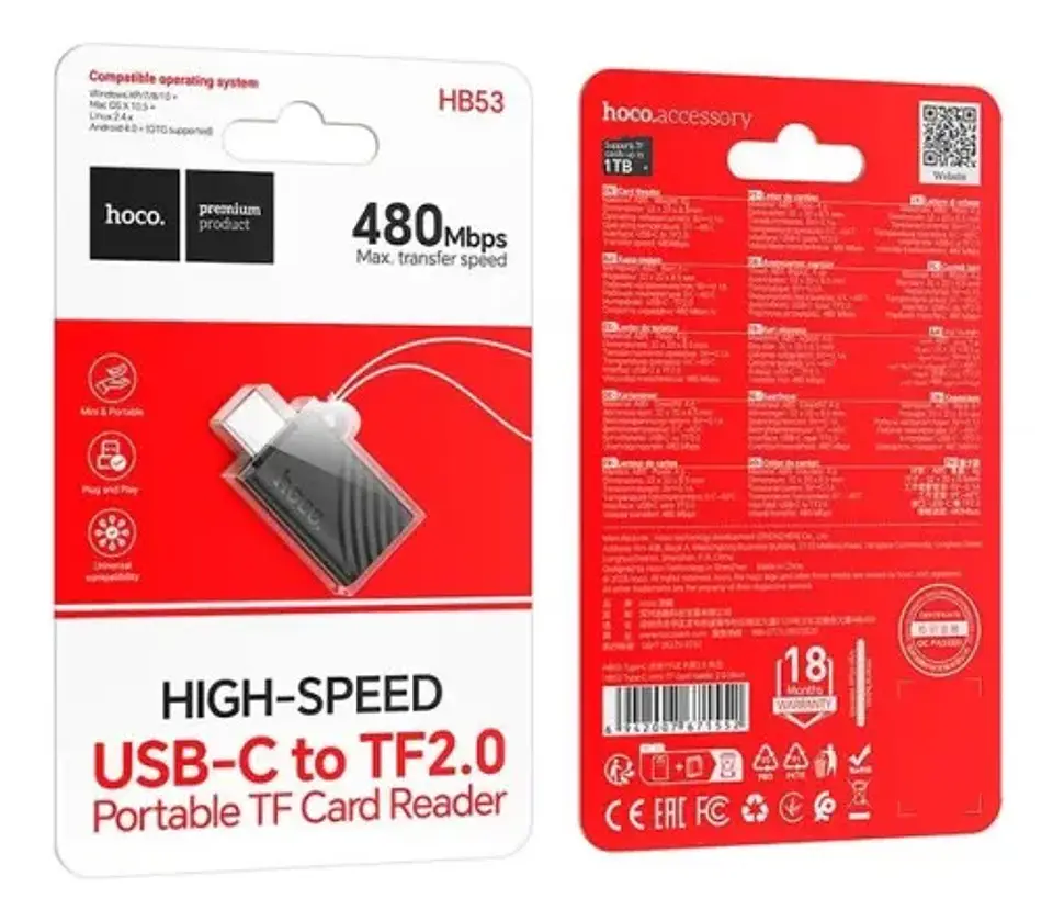 Lector de Tarjetas HOCO HB53 Mini USB-C para Tarjetas TF MicroSD 4