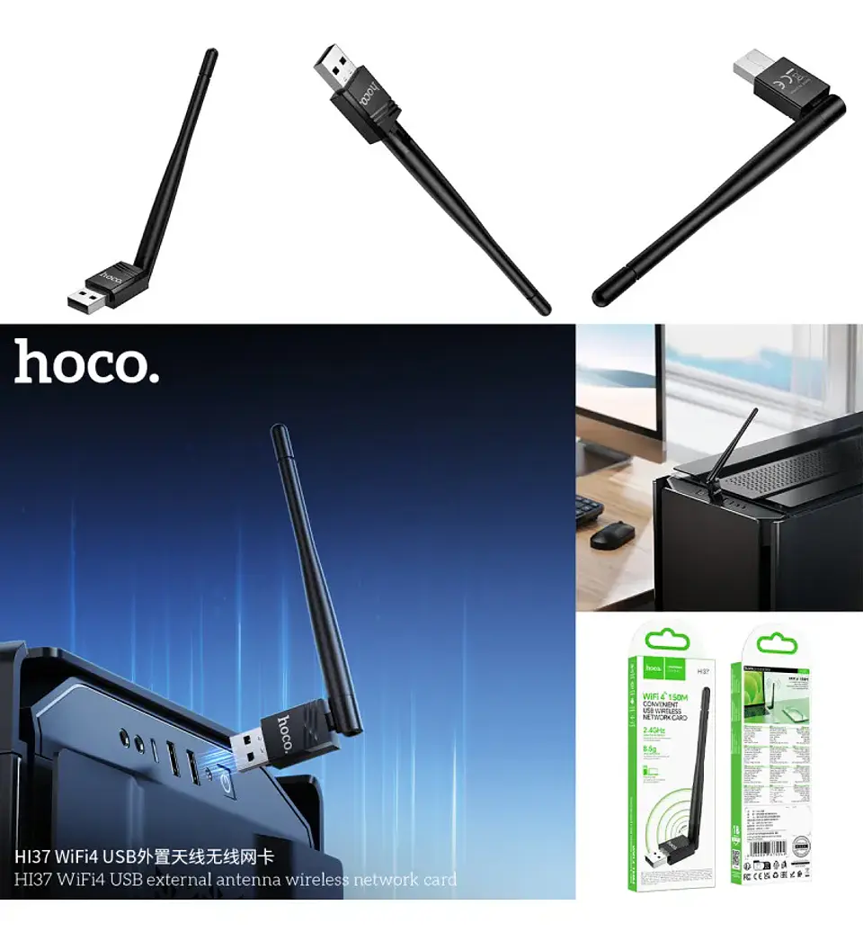Adaptador WiFi USB HOCO HI37 Doble Banda 2.4GHz y 5GHz con 4 Antenas 3
