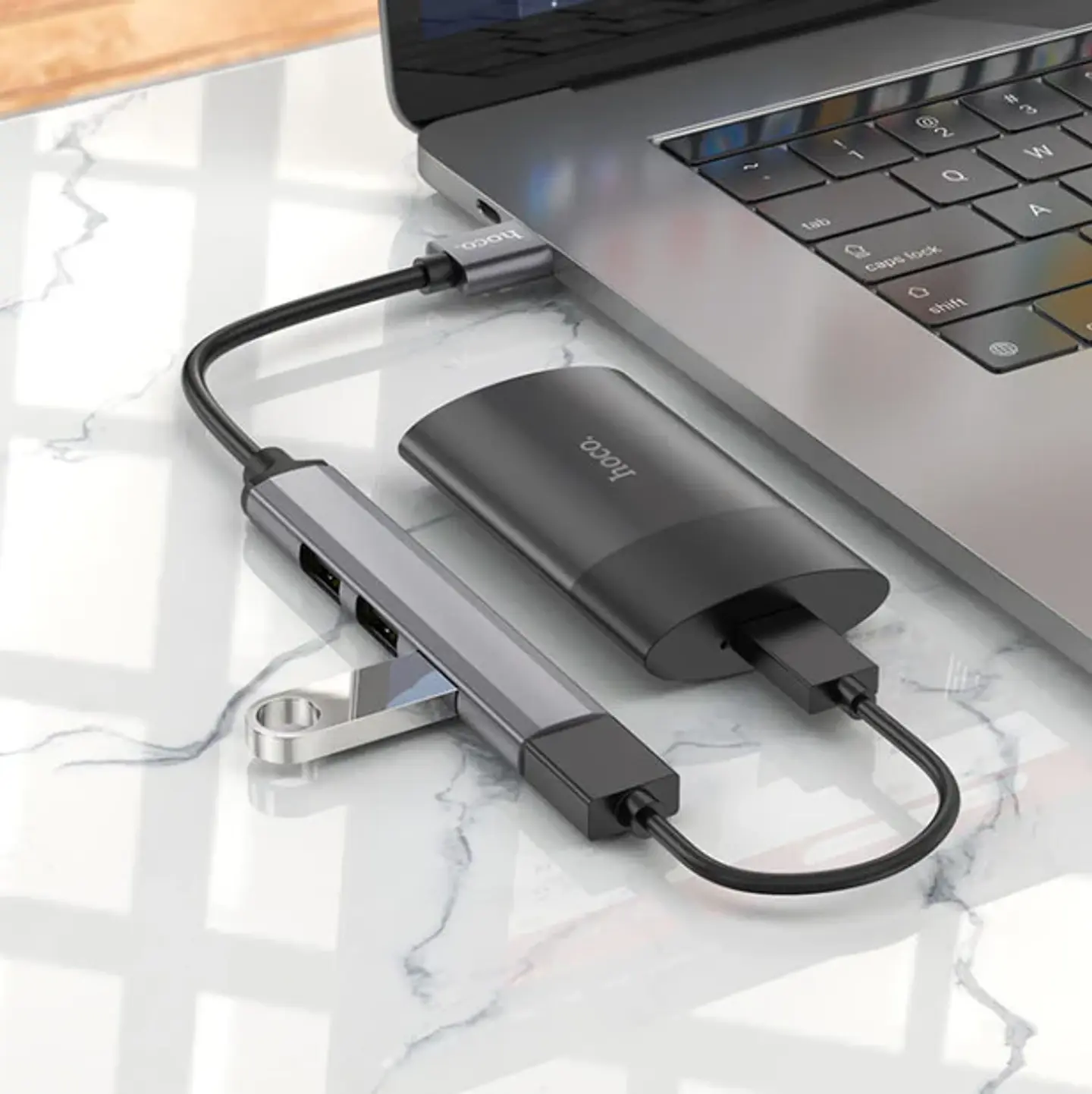 Hub USB 4 en 1 HOCO HB26 USB 3.0 de Alta Velocidad para Notebook y PC 2