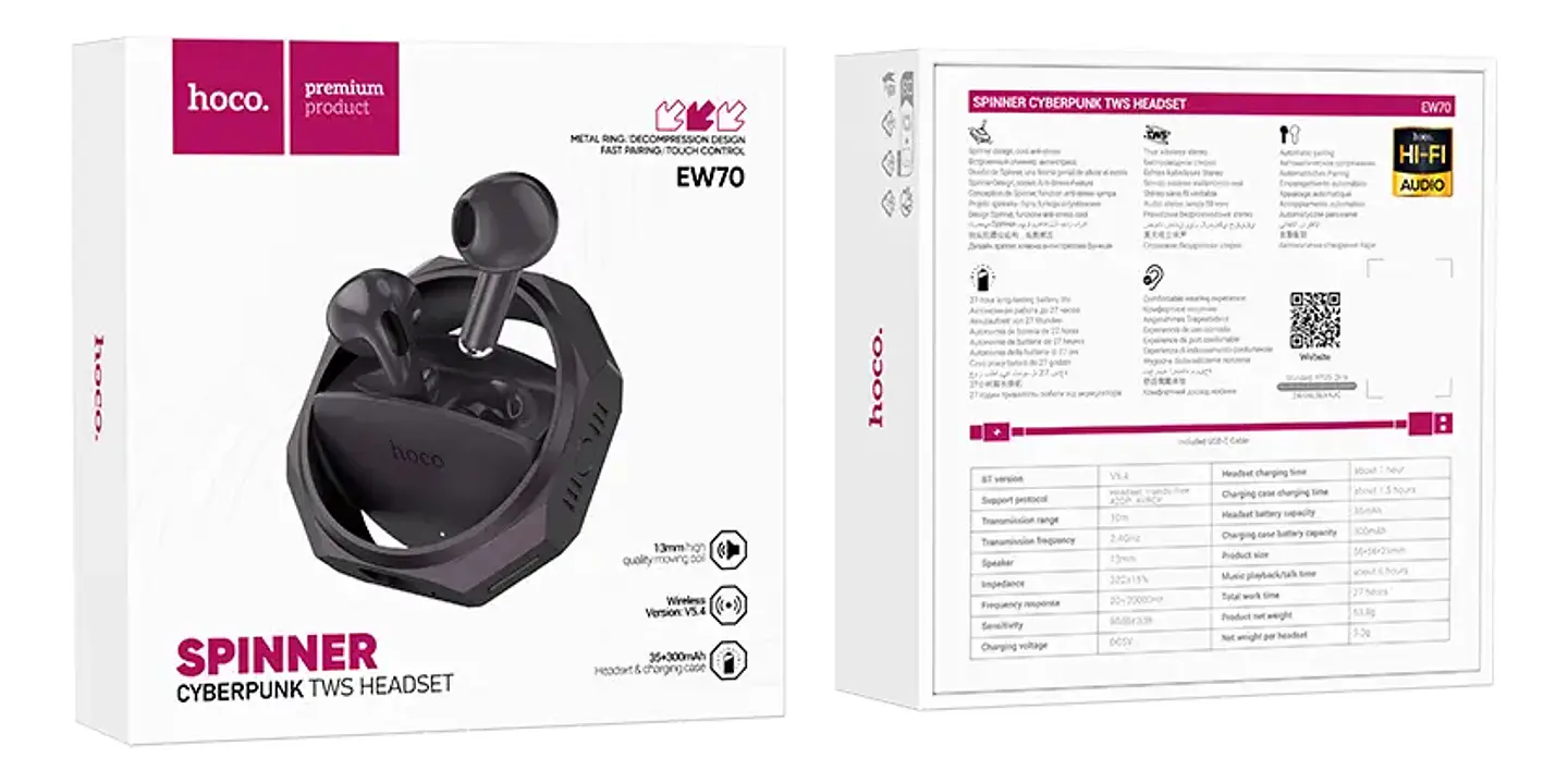 Audífonos Inalámbricos Bluetooth HOCO EW70 TWS Negros 1