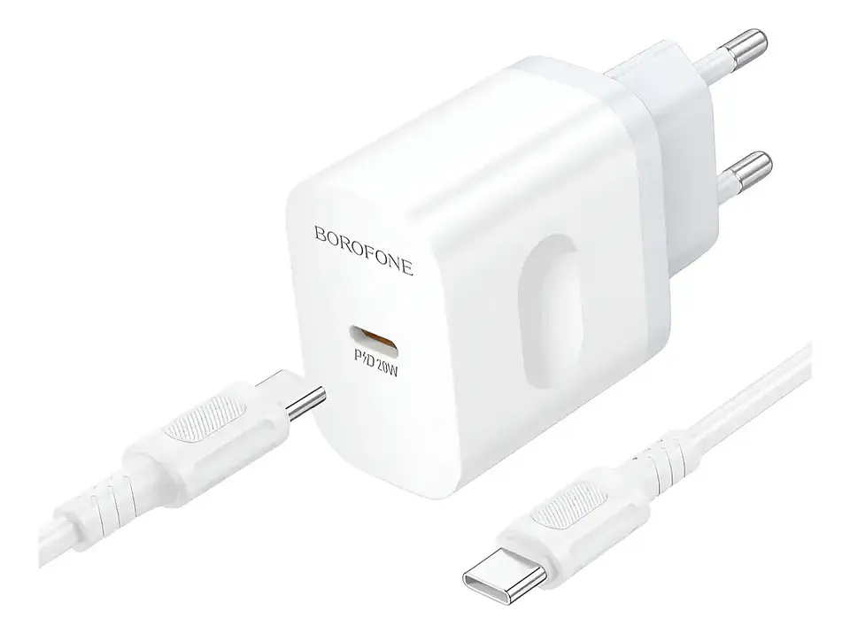 Cargador Borofone BA99A 20W USB-C Carga Rápida + Cable Tipo C Blanco 1