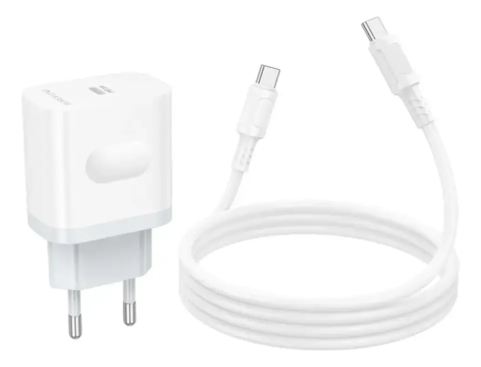 Cargador Borofone BA99A 20W USB-C Carga Rápida + Cable Tipo C Blanco 3