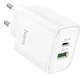 Cargador HOCO DC68 25W USB + USB-C Carga Rápida Certificado Blanco - Miniatura 1
