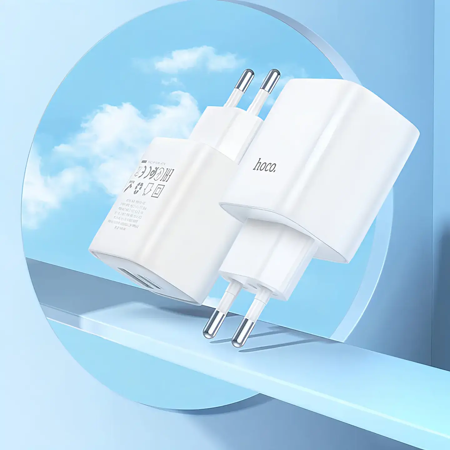 Cargador HOCO DC68 25W USB + USB-C Carga Rápida Certificado Blanco 3
