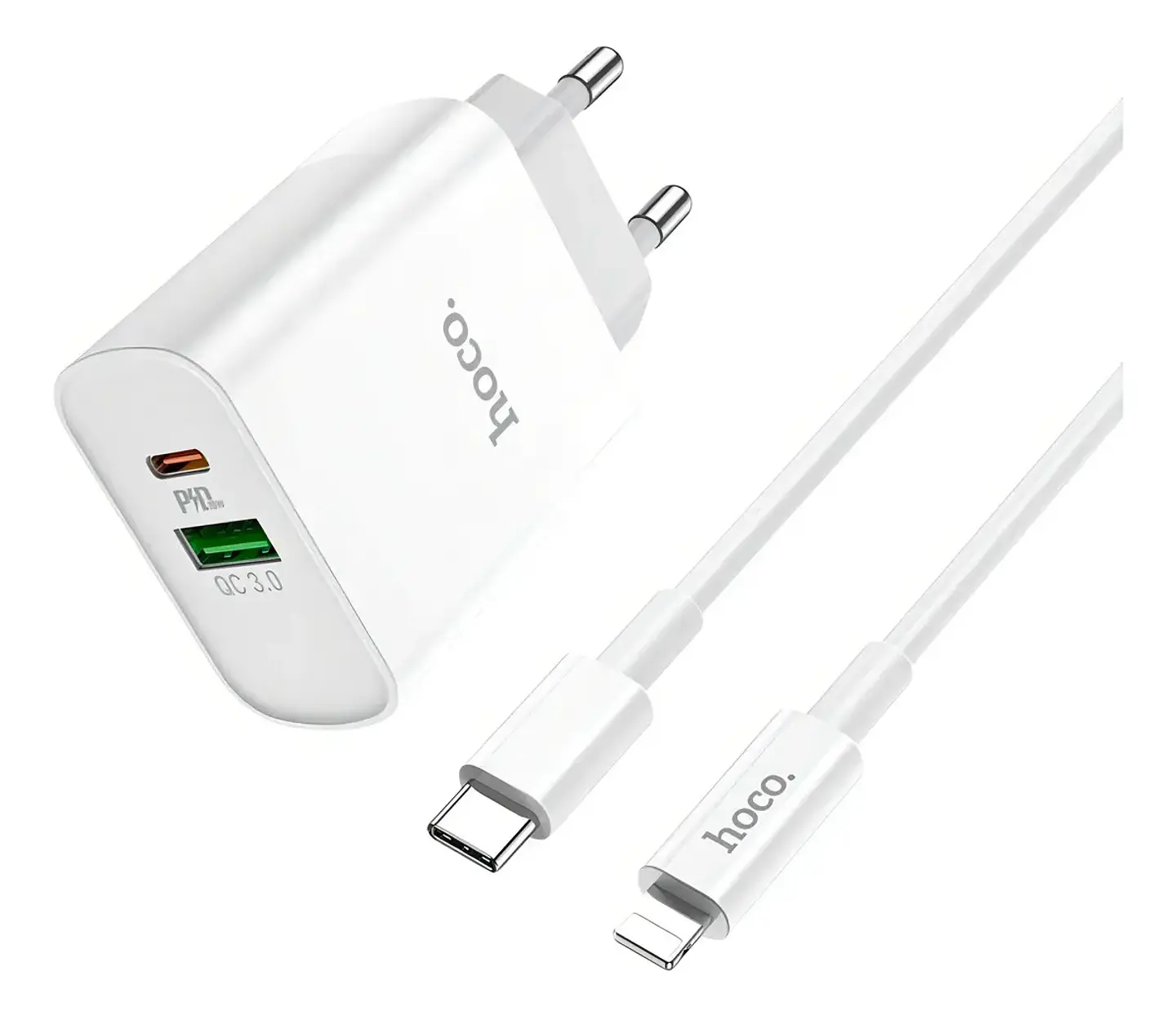 Cargador HOCO C80A 20W USB-C Carga Rápida Compatible con iPhone Blanco 4