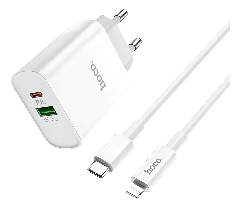 Cargador HOCO C80A 20W USB-C Carga Rápida Compatible con iPhone Blanco 4