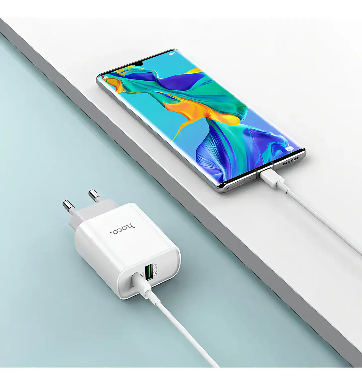 Cargador HOCO C80A 20W USB-C Carga Rápida + Cable USB-C a USB-C Blanco 5