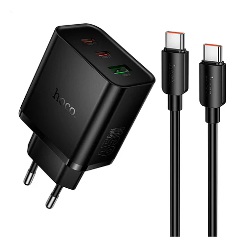 Cargador HOCO N75 65W PD USB-C Triple Puerto Carga Rápida