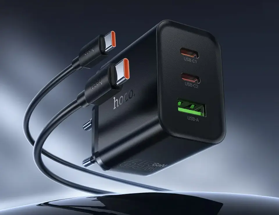 Cargador HOCO N75 65W PD USB-C Triple Puerto Carga Rápida 3